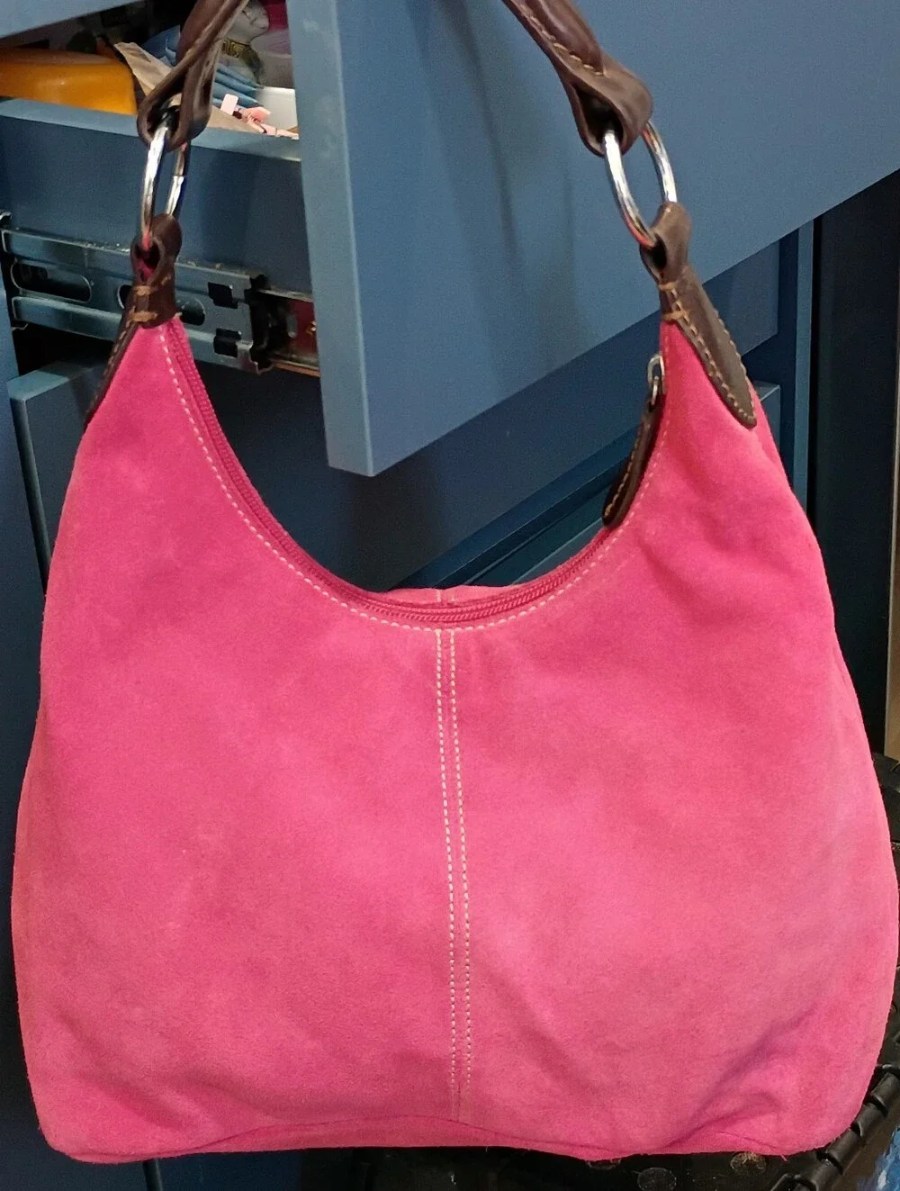 Vintage Land's End Pink Suede Hobo Bag
